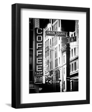 Coffee Shop Bar Sign, Union Square, Manhattan, New York, US, Old Black and White Photography - Black Framed Art Print Wall Art, 9x12 Coffee Shop Bar Sign, Union Square, Manhattan, New York, US, Old Black and White Photography - Black Framed Art Print Wall Art, 9x12
