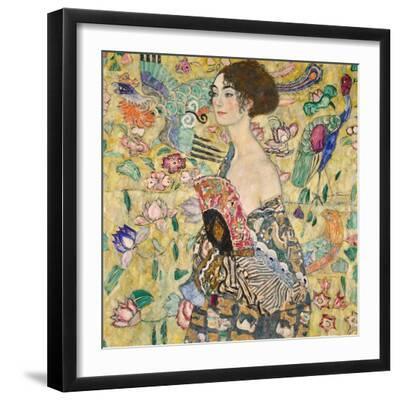 Dame Mit Fächer (Lady with a Fan), 1917-18 (Oil on Canvas) - Black Framed Art Print Wall Art, 16x16 Dame Mit Fächer (Lady with a Fan), 1917-18 (Oil on Canvas) - Black Framed Art Print Wall Art, 16x16