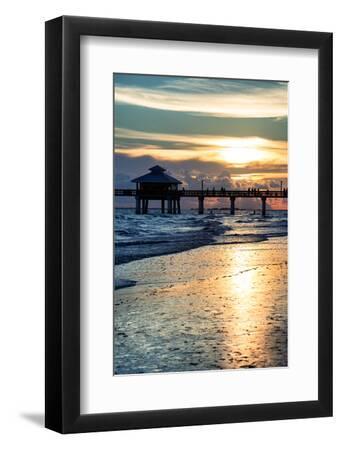 Fishing Pier Fort Myers Beach at Sunset - Black Framed Art Print Wall Art, 8x12