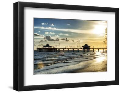 Fishing Pier Fort Myers Beach at Sunset - Florida - Black Framed Art Print Wall Art, 12x8 Fishing Pier Fort Myers Beach at Sunset - Florida - Black Framed Art Print Wall Art, 12x8