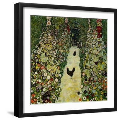 Garden with Chickens, 1916 - Black Framed Art Print Wall Art, 16x16