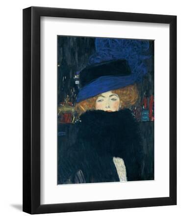 Lady with a Hat and a Feather Boa - Black Framed Art Print Wall Art, 9x12