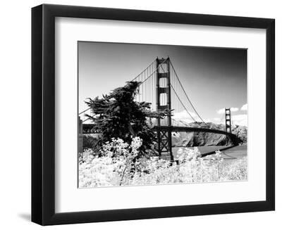 Landscape, Golden Bridge, Black and White Photography, San Francisco, California, United States - Black Framed Art Print Wall Art, 12x9