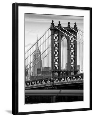 Manhattan Bridge with the Empire State Building from Brooklyn Bridge - Black Framed Art Print Wall Art, 18x24 Manhattan Bridge with the Empire State Building from Brooklyn Bridge - Black Framed Art Print Wall Art, 18x24