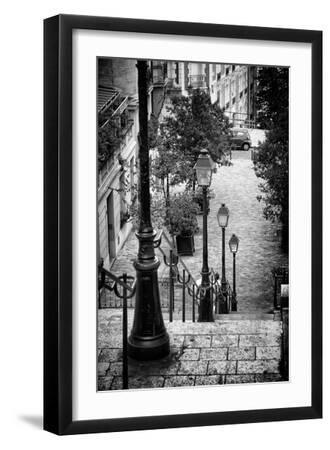 Paris Focus - Stairs of Montmartre - Black Framed Art Print Wall Art, 12x18