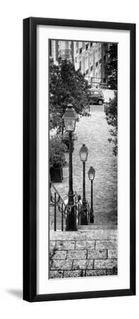 Paris Focus - Stairs of Montmartre - Black Framed Art Print Wall Art, 8x24