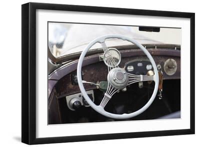 Retro Racing - Steering - Black Framed Art Print Wall Art, 18x12