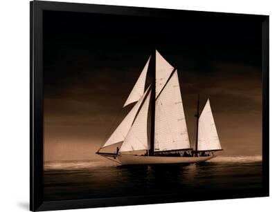 Sailing Off Sepia - Black Framed Art Print Wall Art, 48x36