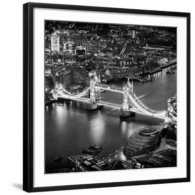 View of City of London with the Tower Bridge at Night - London - UK - England - United Kingdom - Black Framed Art Print Wall Art, 24x24